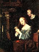 gerard terborch dam vid spegeln oil painting